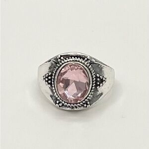 Pink Created-Sapphire Ring - Vintage-Inspired Silver Tone Setting